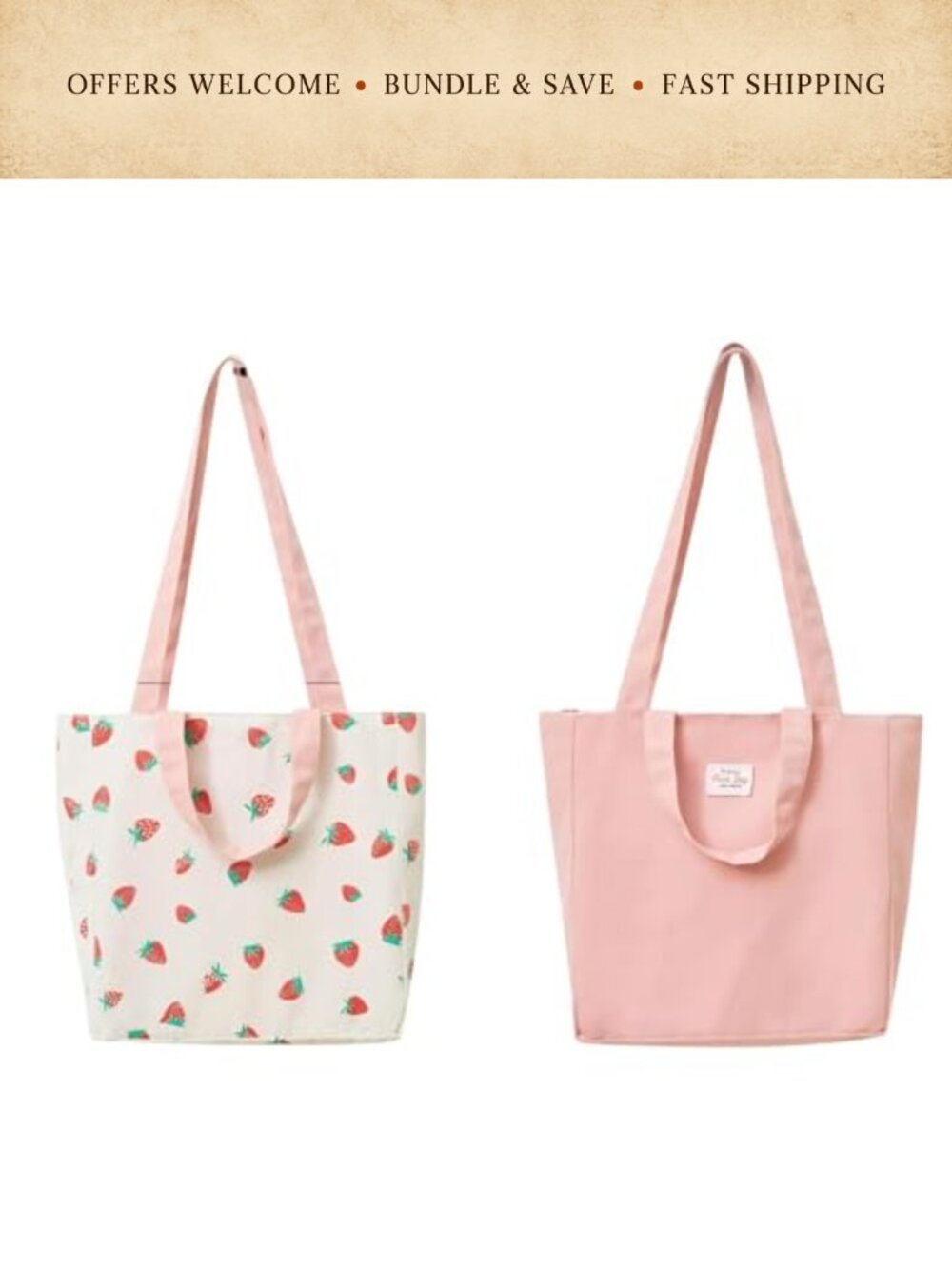 Double-Sided Cotton Linen Tote Bag Reversible Eco Shopper 31x10x31cm